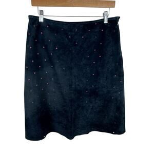 Acorn Black Suede Leather Peek-A-Boo Burgundy Lining A-Line Short Skirt Size 8